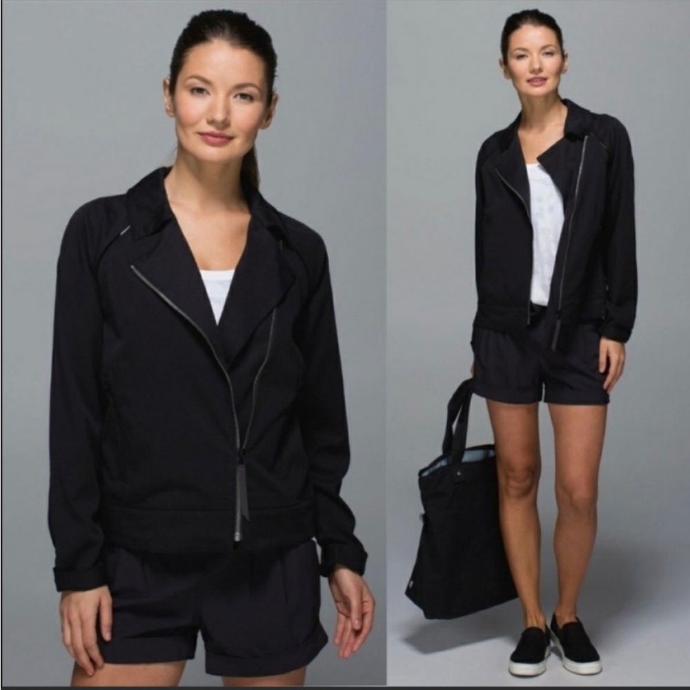 Lululemon Athletica Soft Summer Moto Jacket Breathable Dark Gray/Black Sz 8 EUC